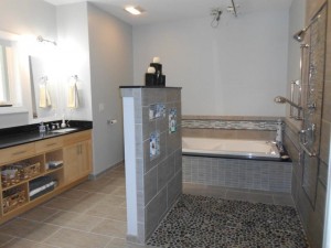 accessible home bathroom with roll-in shower